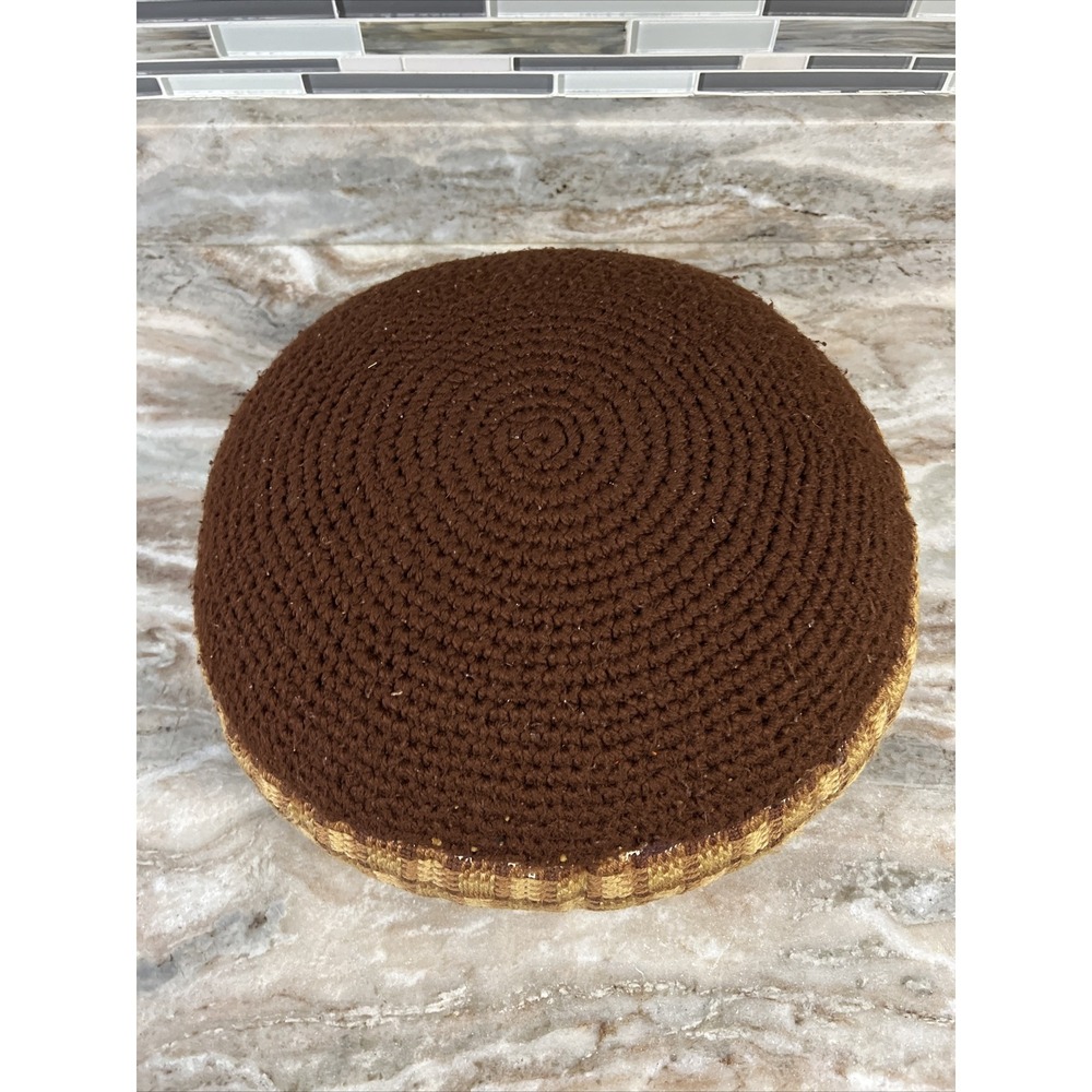 Vintage Handmade Floral Crochet Pillow Cushion 18" Round Boho - Picture 9 of 15